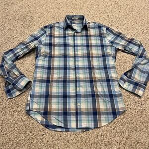 Peter Millar Crown Sport Button Down Shirt Sz S Blue Plaid Preppy Performance